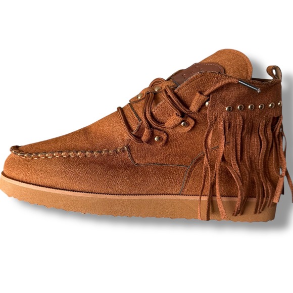 Fringed Suede Ankle Booties - Brown - Picture 1 of 6